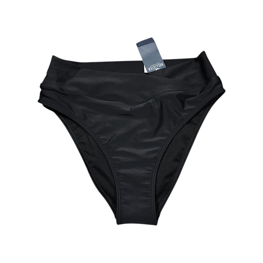 Hollister Swim Bikini Bottom XS Womens Black High Rise Crossover Beachwear NEW